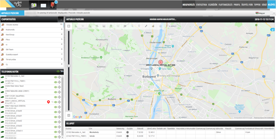 Aktuális pozíciók felület
